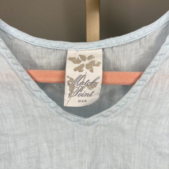 Match Point Linen Crew Neck Tunic Blouse Ruffle Hem Sky Blue Size Large - Picture 3 of 6